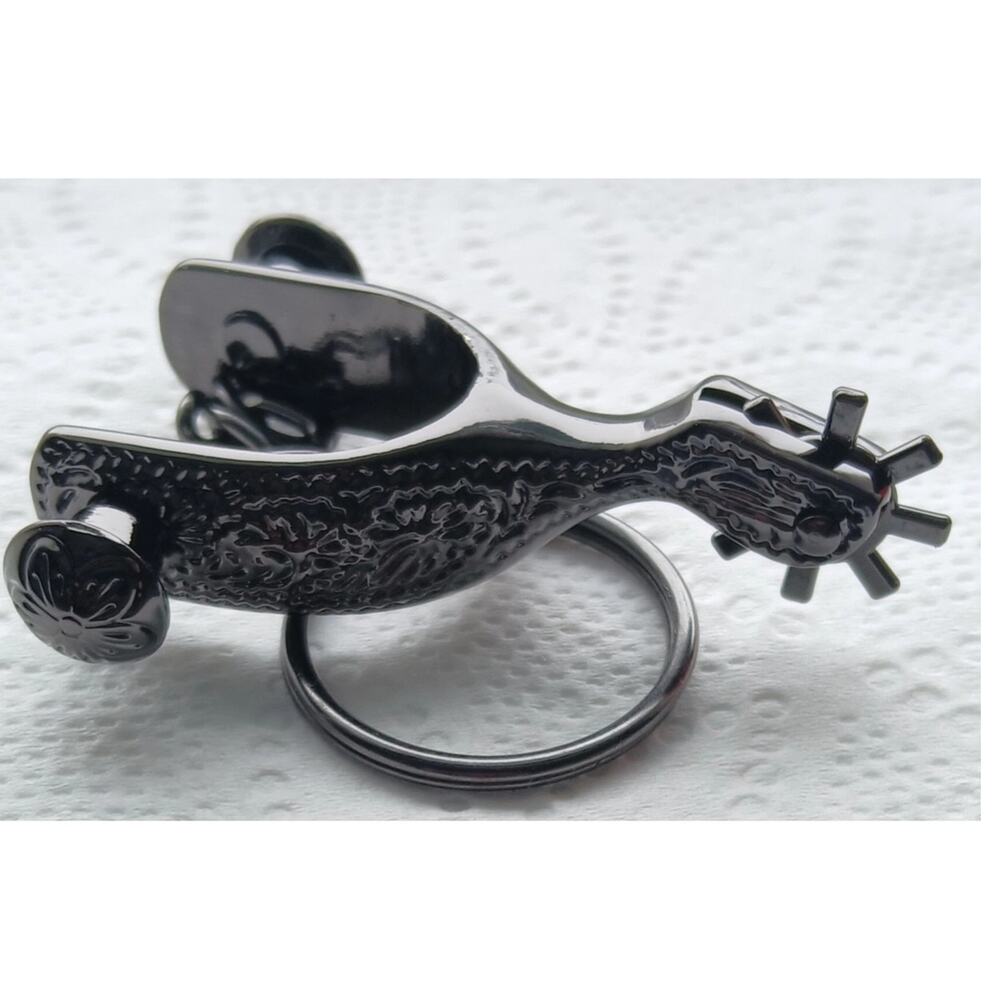 Western Fancy Boot Spur Keychain Bag Charm Black